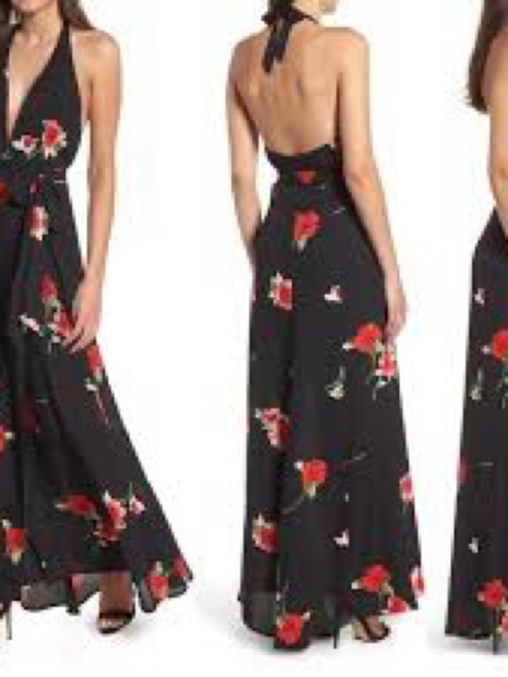 Leith Black Halter Maxi Dress with Red Floral Print - Picture 3 of 8